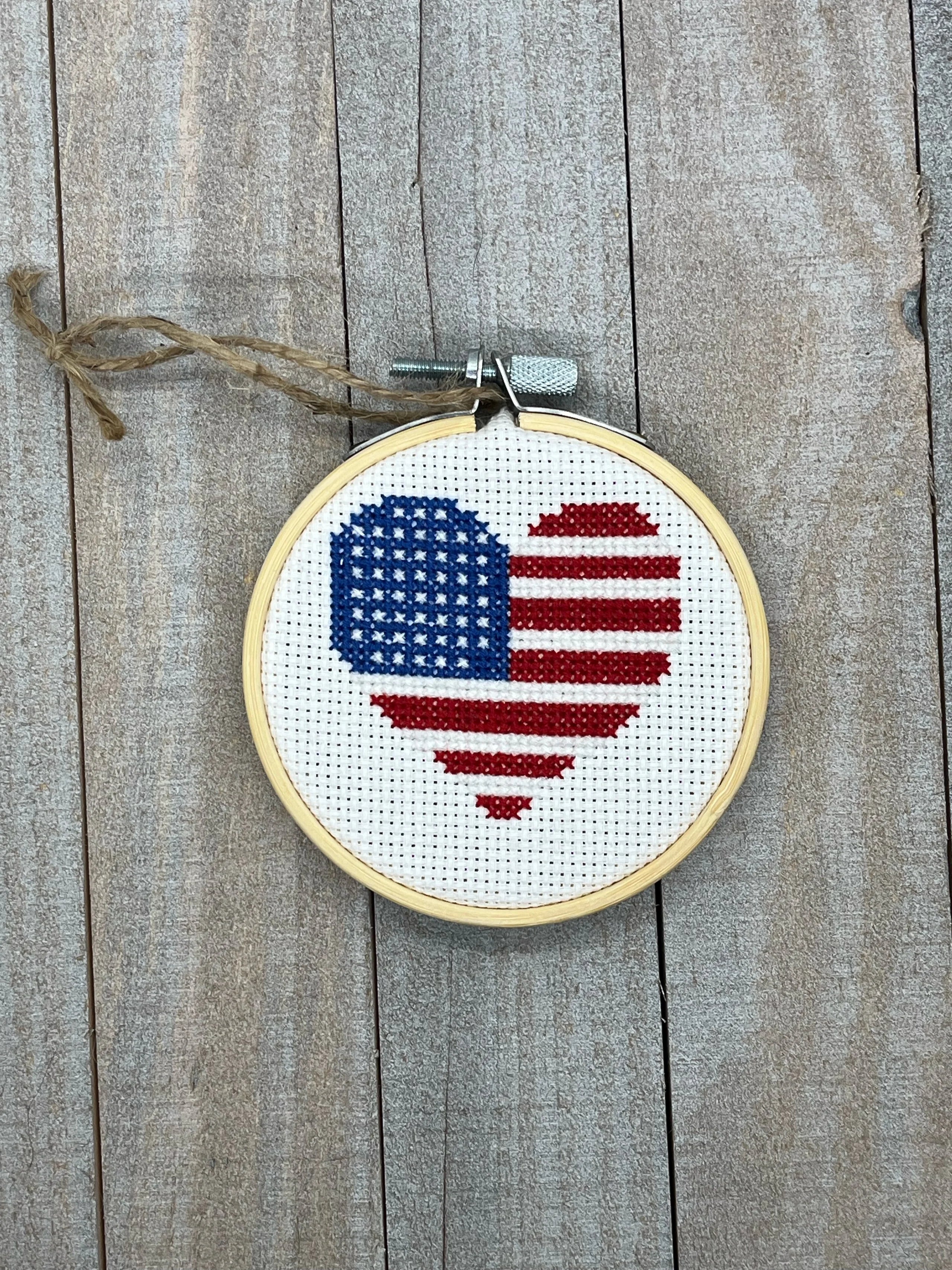 USA Flag Heart Cross Stitch